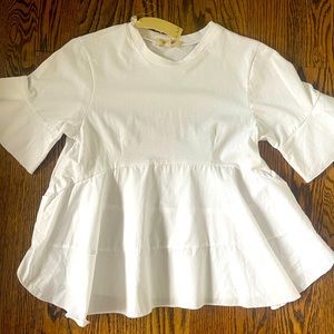 NWT Love Notes white ruffle baby doll tee top S
